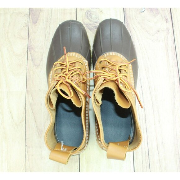 LL Bean Brown Leather Lace Up Unlined Round Toe  Ankle Duck Boots Size 12 M - Picture 7 of 11